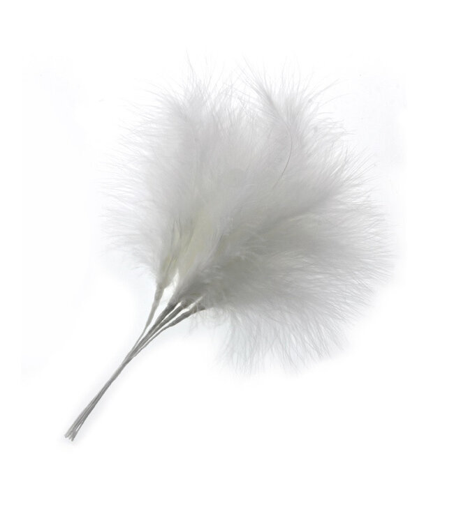 Plumes de mariage blanches naturelles sur fil | Longueur 25 centimètres | 6 plumes par bouquet | À l'unité à commander