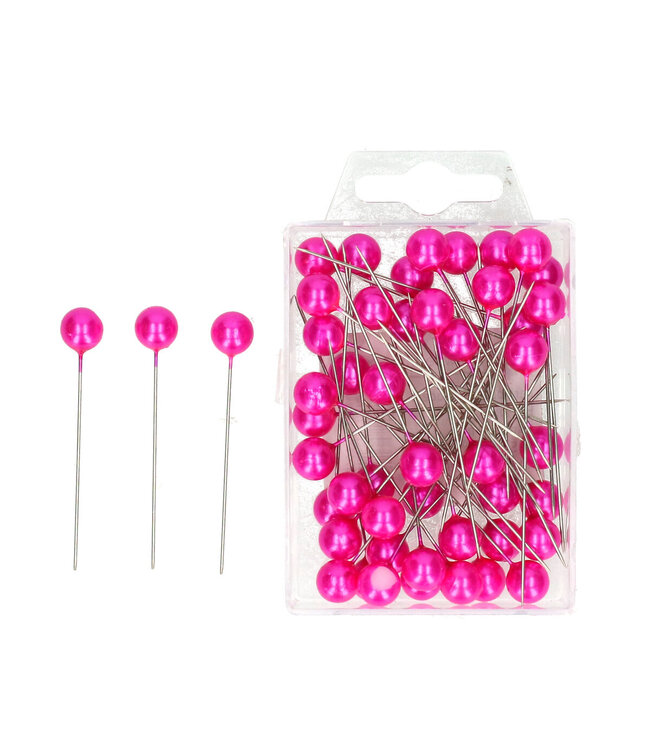 Fuchsia-coloured pearl pins | Diameter 10 millimetres | Length 60 millimetres | 50 pins per package | Available for individual purchase