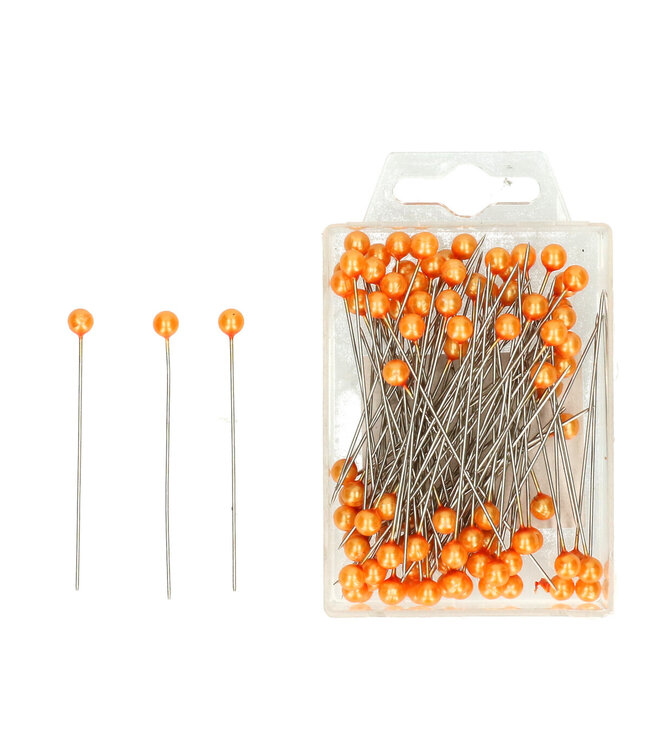 Orange pearl pins | Diameter 6 millimetres | Length 65 millimetres | 100 pins per package | Available for individual purchase