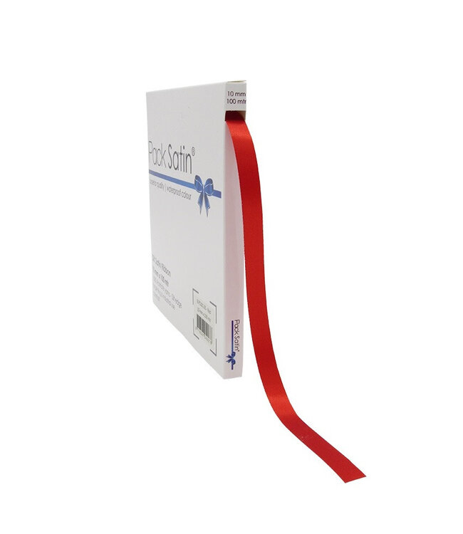 Red satin ribbon | 10 millimetres wide | Length 100 metres | Available for individual purchase