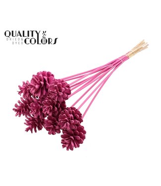 QC Pine cone 5-7cm on stem Covered Cerise | Per 50 stuks