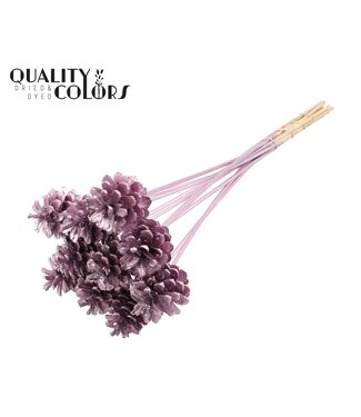 QC Pine cone 5-7cm on stem Metallic Pink ( x 50 )