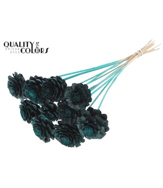 QC Pine cone cut 5-7cm on stem Turquoise | Per 50 stuks