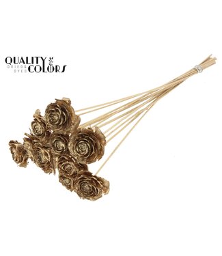 QC Cedar Rose on stem Antique Gold | Per 50 stuks