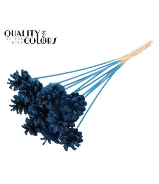 QC Pine cone 5-7cm on stem Intense Blue | Per 50 stuks