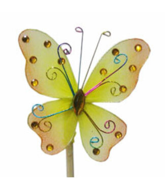 4A Papillon décoratif jaune Orient | Longueur 50 centimètres | Diamètre 7 centimètres | Par 25 pièces