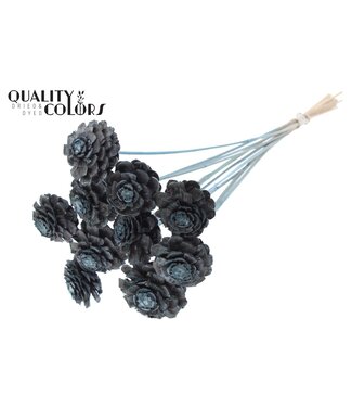 QC Pine cone cut 5-7cm on stem Frosted Light Blue | Per 50 stuks