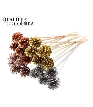 QC Pine cone 5-7cm on stem Metallic chic Mix | Per 50 stuks