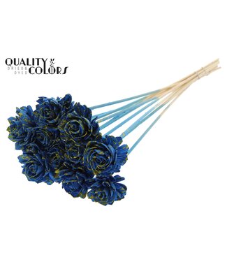 QC Shola Dhaliya 6cm on stem Splashed Blue/Yellow ( x 50 )