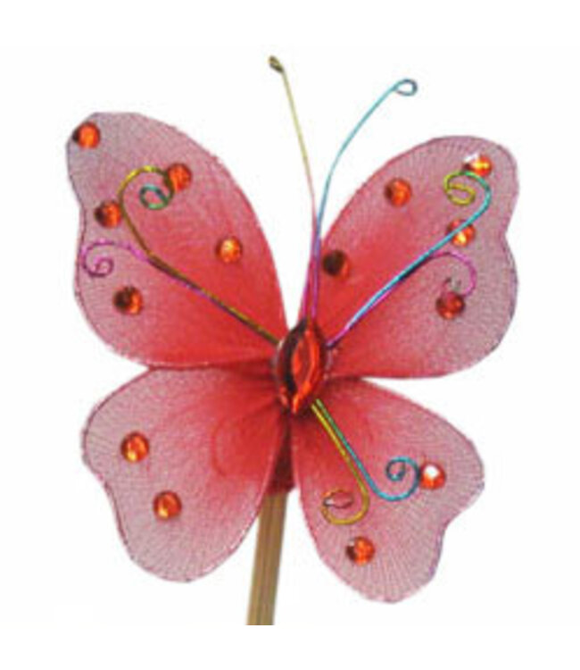 Papillon décoratif rouge Orient | Longueur 50 centimètres | Diamètre 7 centimètres | Commande par 25 pièces