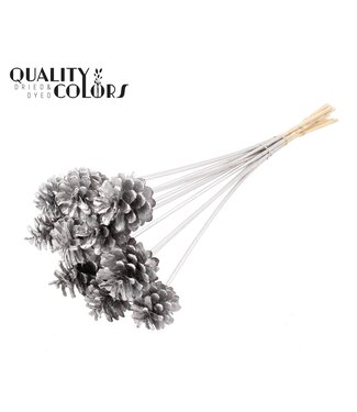 QC Pine cone 5-7cm on stem Silver ( x 150 )