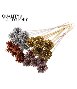 QC Pine cone 5-7cm on stem Metallic chic Mix + Glitter | Per 50 stuks
