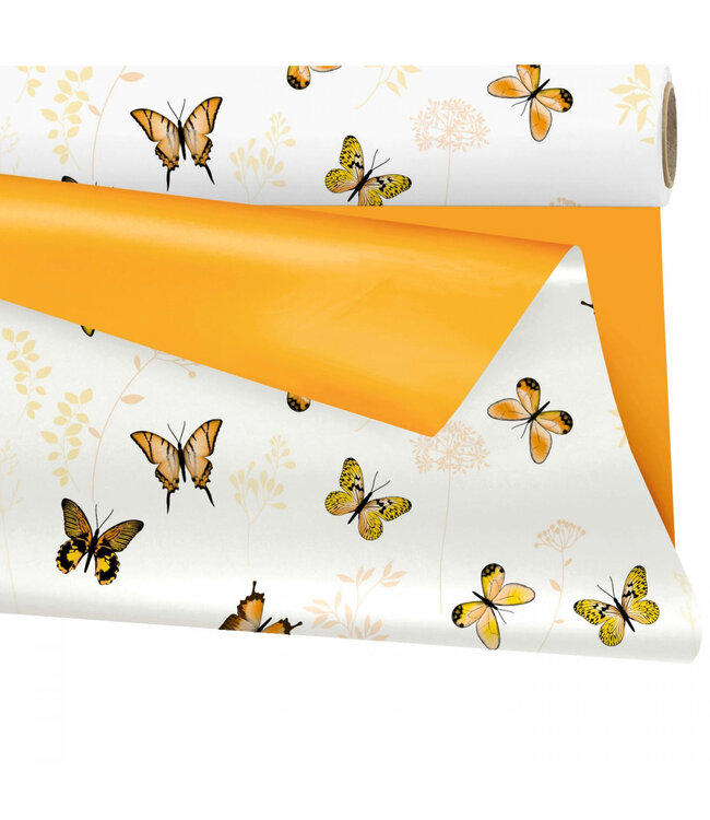 Orange matte Folie auf Rolle zweifarbiges Schmetterlingsmotiv Floraison | Breite 80 Zentimeter | Länge 25 Meter | Pro Stück bestellbar