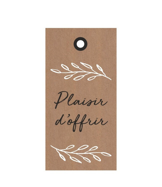 Brown natural card label with French text “Plaisir d’offrir” | Width 5 centimetres | Height 10 centimetres | Available to order in sets of 20 pieces