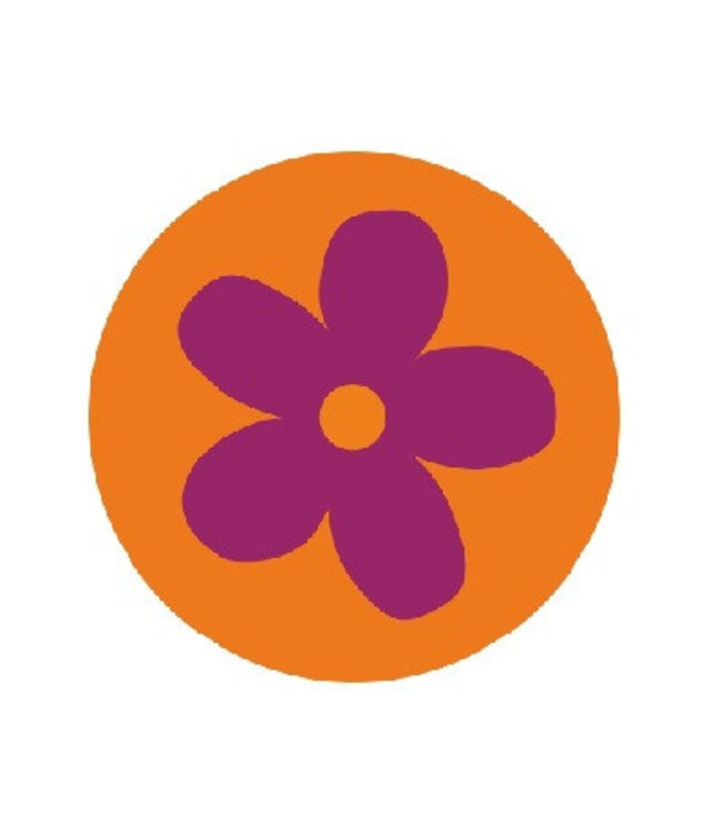 Orange flower sticker label | Diameter 39 millimetres | Available to order per 250 pieces