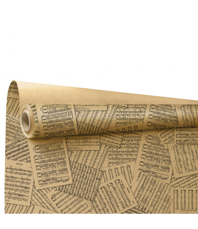 Papier à motif de notes de musique noir et brun sur rouleau Recital | Largeur 80 centimètres | Longueur 40 mètres | À commander à l'unité