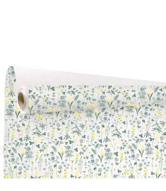 4A Papier à motif de fleurs jaune vert blanc en rouleau Ysee | Largeur 80 centimètres | Longueur 40 mètres | Par pièce