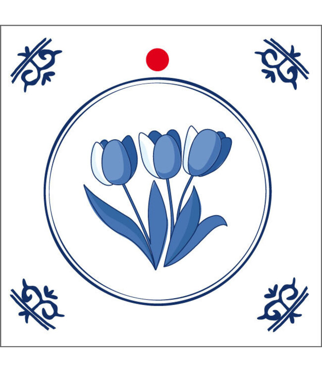 White blue card label with Tulips | Size 7 x 7 centimetres | Available to order in sets of 20