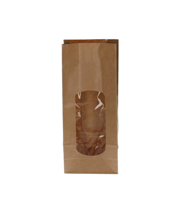 Sacs cadeaux bruns naturels avec fenêtre | Dimensions 7,5 x 13 x 31 centimètres | Commande par 100 pièces