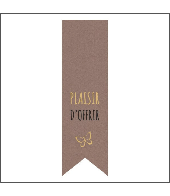 Sticker label with French text “Plaisir d’offrir” | Width 25 millimetres | Height 85 millimetres | Available to order in quantities of 250