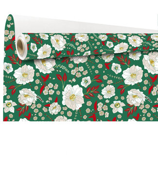 4A Papier à motif floral vert sur rouleau Olga | Largeur 80 centimètres | Longueur 40 mètres | Par pièce