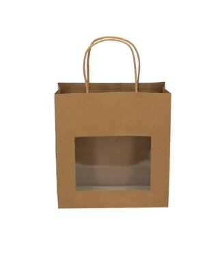 4A Sacs cadeaux marron avec fenêtre | Dimensions 8 x 18 x 19 centimètres | Par 12 pièces
