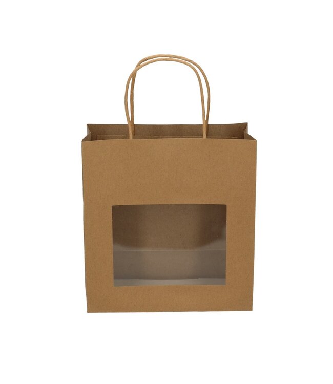 Sacs cadeaux marron avec fenêtre | Dimensions 8 x 18 x 19 centimètres | Commande par 12 pièces