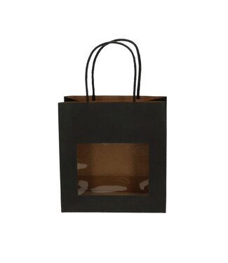 4A Sacs cadeaux noirs avec fenêtre | Dimensions 8 x 18 x 19 centimètres | Par 12 pièces
