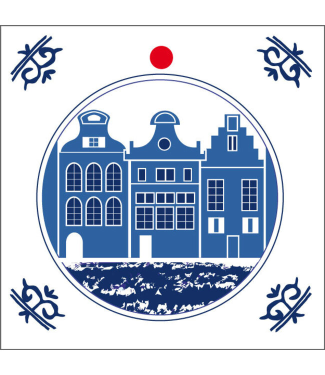 White blue card label with Houses | Size 7 x 7 centimetres | Available to order in sets of 20