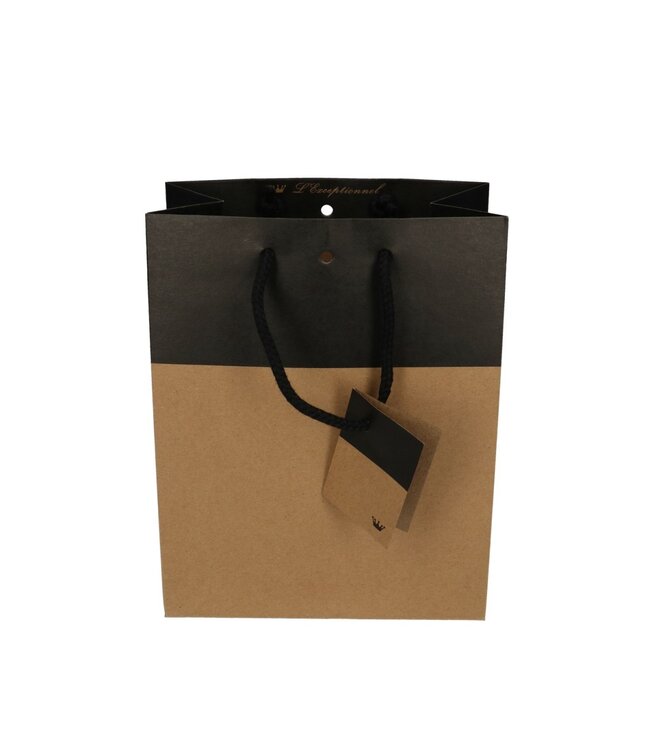 Sacs cadeaux bicolores noir et brun | Dimensions 10 x 18 x 22 centimètres | Commande par lot de 10 pièces