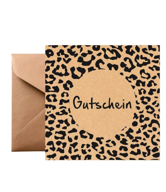 Brown natural gift card with leopard print | Size 13 x 13 centimetres | Available to order in sets of 25