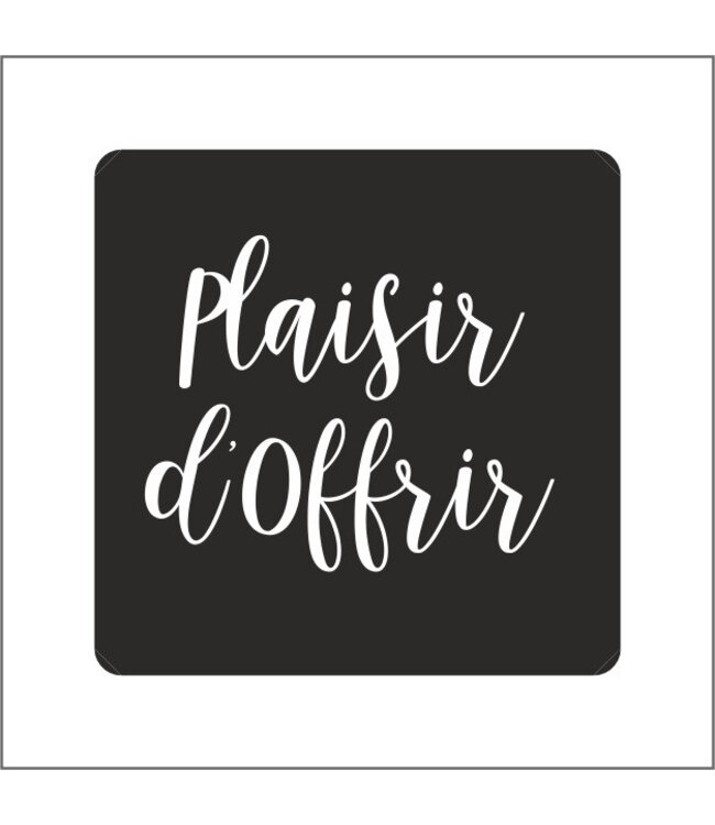 Black sticker label with text “Plaisir d’offrir” | Diameter 39 millimetres | Available to order per 500 pieces