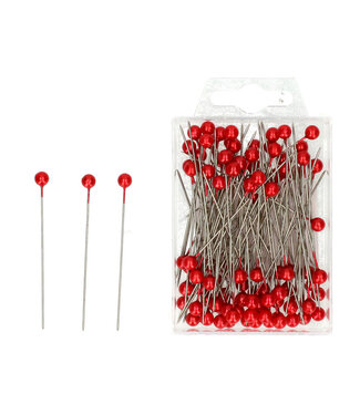 4A Red pearl pins | Diameter 6 millimetres | Length 65 millimetres | Per 100 pins