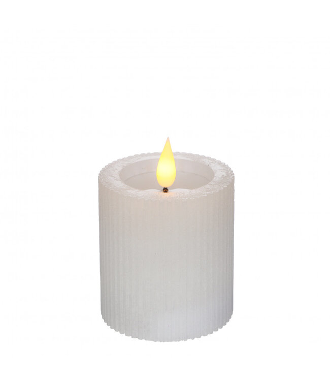 White ribbed LED pillar candle | Diameter 7 centimetres | Height 7.5 centimetres | Excluding AAA batteries | Available to order in sets of 6