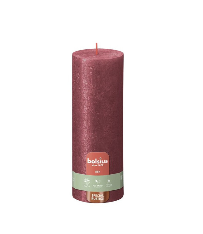 Red rustic glossy pillar candle | Diameter 7 centimetres | Height 19 centimetres | Available to order in sets of 4