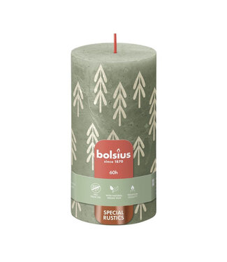 4A Green rustic pillar candle with silhouette | Diameter 7 centimetres | Height 13 centimetres | Set of 4 pieces