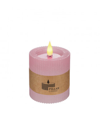 4A Bougie LED cannelée rose | Diamètre 7 centimètres | Hauteur 7,5 centimètres | Piles AAA non incluses | Par lot de 6 pièces
