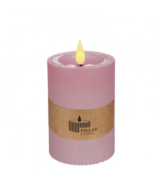 4A Bougie LED cannelée rose | Diamètre 7 centimètres | Hauteur 10 centimètres | Piles AAA non incluses | Par 6 pièces