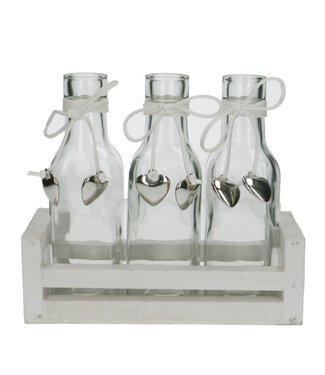 4A Valentijn Glas Tray 3fles+hart d03/6*15cm ( x 6 )