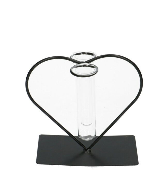 Black glass heart with 2 tubes | Size 15 centimetres | Tube diameter 3.5 centimetres | Available to order per 6 pieces