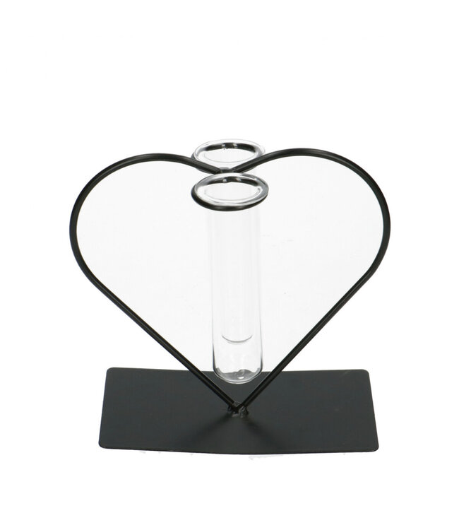 Cœur en verre noir avec 2 tubes | Dimensions 15 centimètres | Diamètre des tubes 3,5 centimètres | Commande par lot de 6 pièces