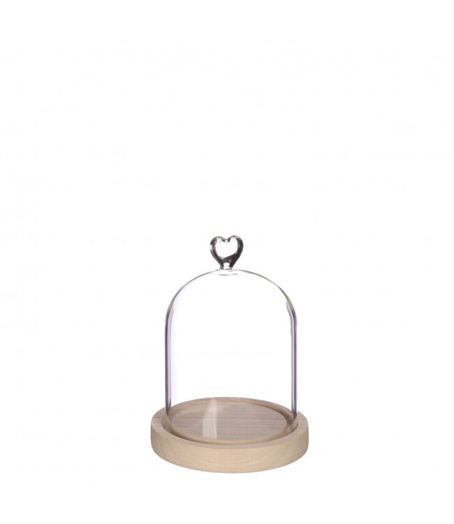 Valentijn Glas stolp hart+hout d12*16cm ( x 1 )