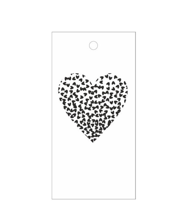 Black and white card label with heart | Size 5 x 10 centimetres | Available to order in sets of 20