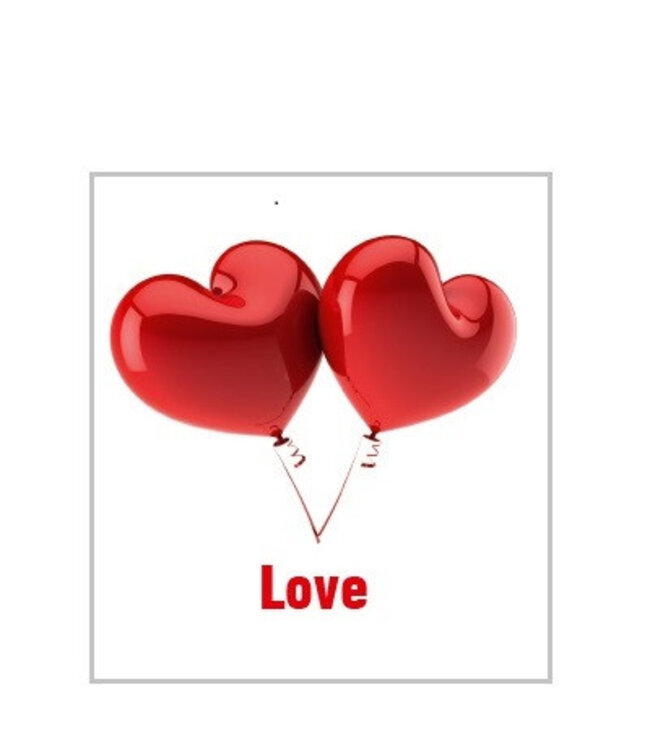Pink and white label cards with balloon and text “Love” | Size 7 x 7 centimetres | Available to order in sets of 20