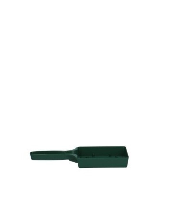 Green plastic pouring tray with handle | Length 22 centimetres | Height 3 centimetres | Available to order per 25 pieces