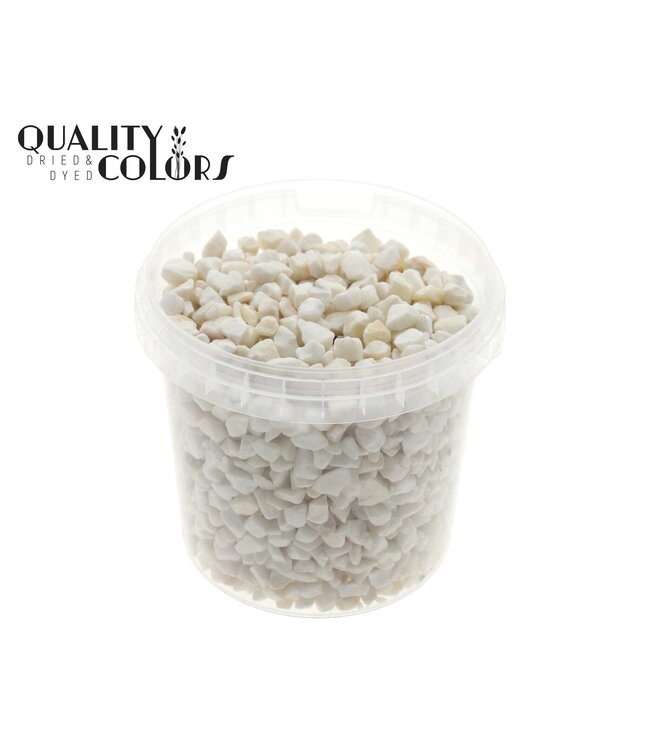 Galets décoratifs naturels blancs dans des seaux réutilisables | Taille 9 - 13 millimètres | 1 litre par seau | Commande par 6 seaux