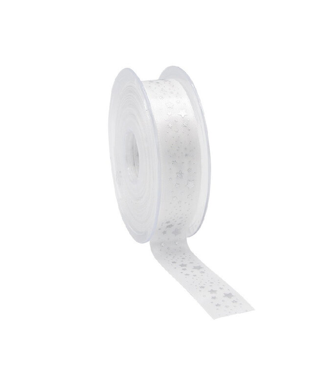White Natural Christmas Ribbon Wonderful Star | Width 23 millimetres | Length 25 metres | Available per piece