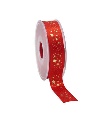 4A Ruban de Noël rouge Étoile merveilleuse | Largeur 23 millimètres | Longueur 25 mètres | Par pièce
