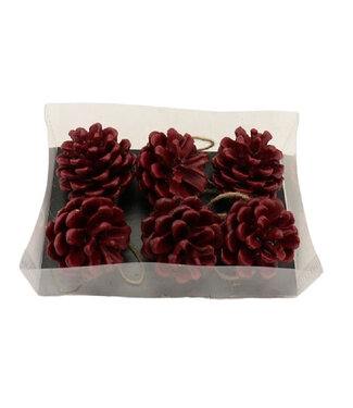 4A Pendentif pommes de pin rouges | Longueur 6 centimètres | Par 6 pièces