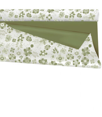 4A Dunkelgrüne Folie auf Rolle mit Blumenmotiv Rica | Breite 80 Zentimeter | Länge 25 Meter | Pro Stück